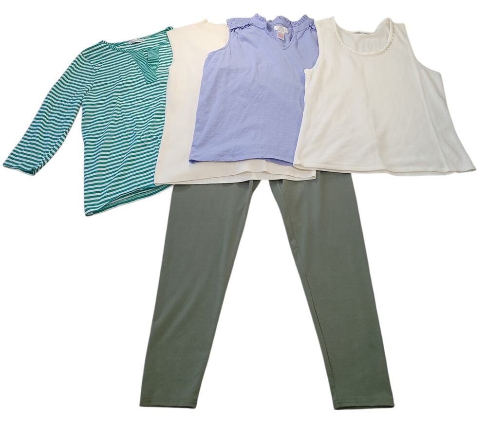 Women’s Large Bundle Green Pants Sleeveless Tops Spring Summer 5Pc Lot
